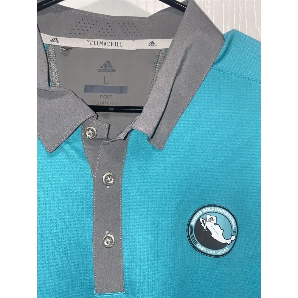 Adidas Climachill Green Golf Dri-Fit Polo Shirt Mens Size‎ L Adidas Invitational